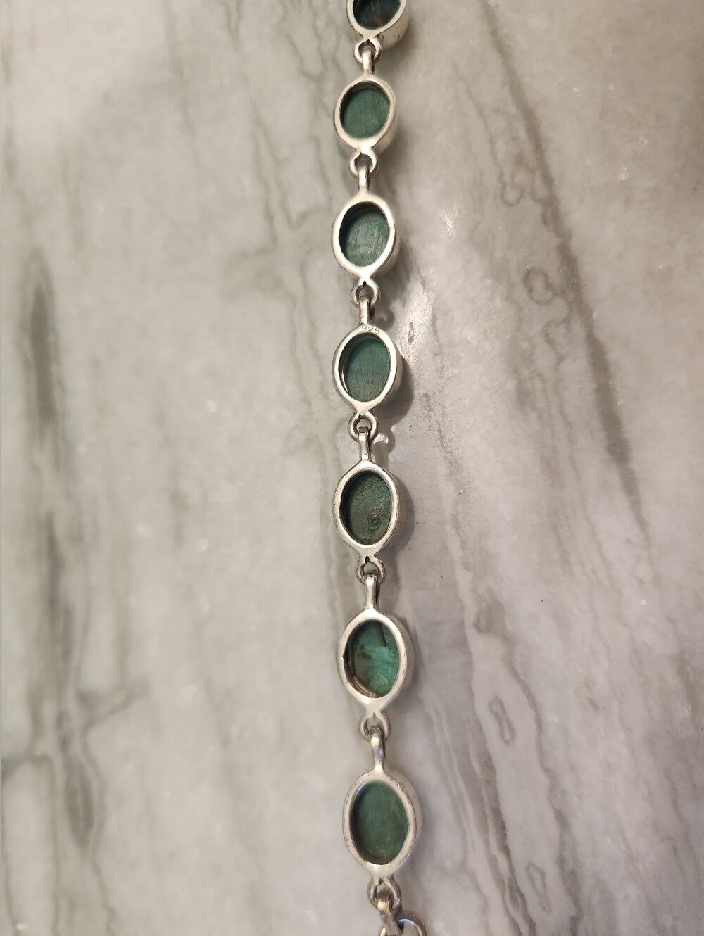 Green Malachite Oval Stone Silver Link Bracelet, 925 Sterling, Adjustable - Picture 4 of 5